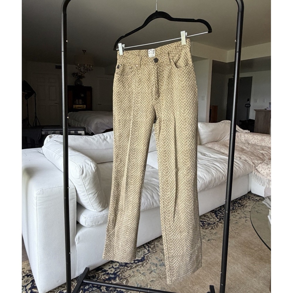 Cavalli Jeans Women's Beige Snake Print Straight Leg/skinny Denim Jeans Mid Rise